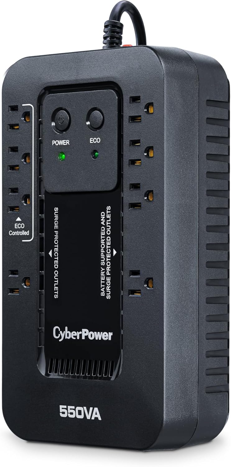 CyberPower EC550G بطارية احتياطية بيئية UPS وحماية من زيادة التيار، 550VA/330W، 8 مآخذ، وضع ECO، مدمجة، معتمدة من UL - Image 1